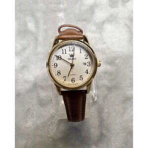 OLEVS Gold‎ Brown Leather Band Stainless Steel Womens 28mm Wrist Watch New Batt